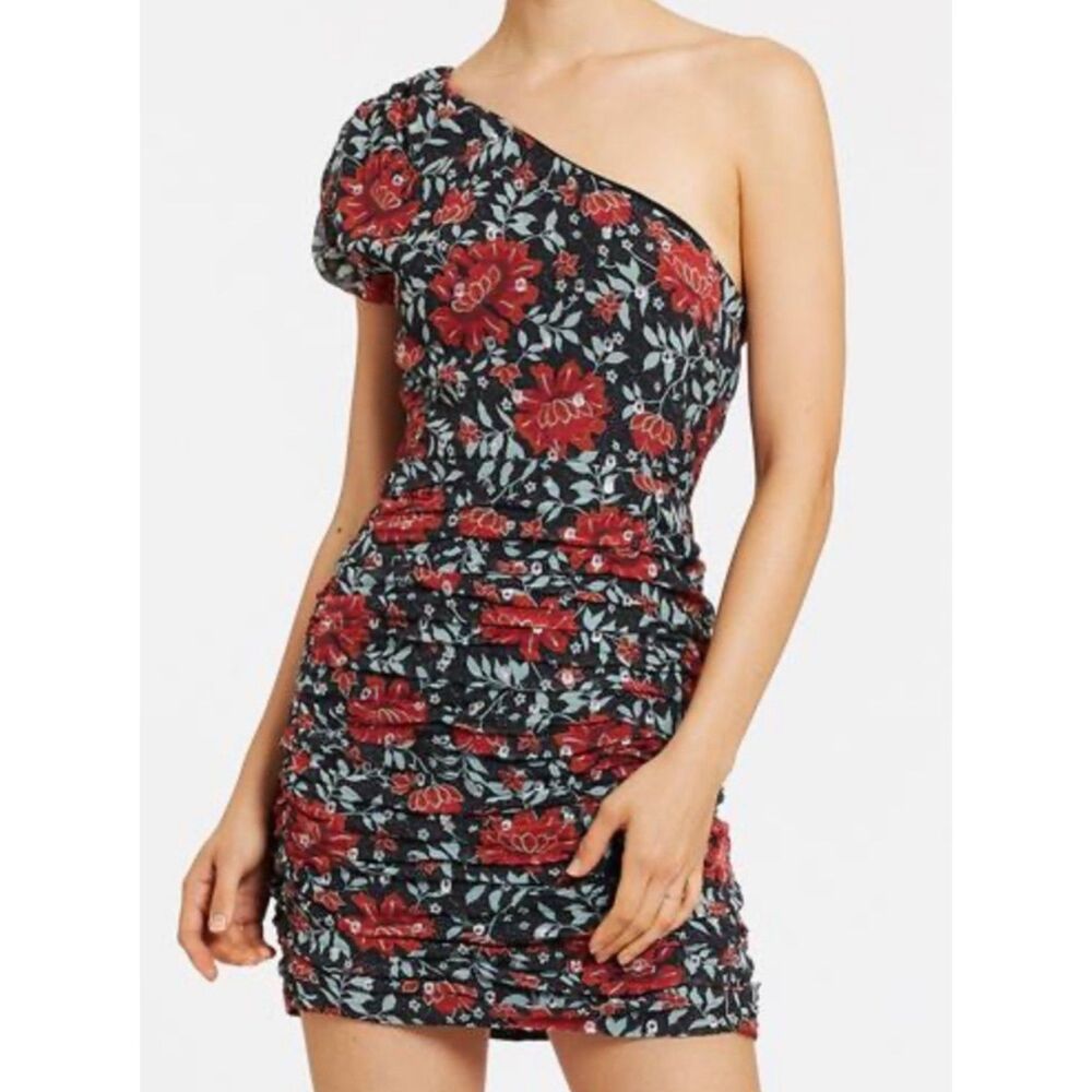 STEVIE MAY Cilvia One Shoulder Floral Silk Blend Mini Dress, Sz S